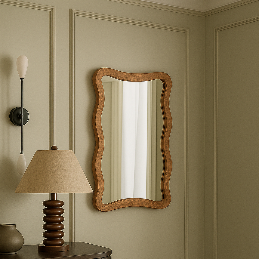Miroir ondulé en bois de manguier