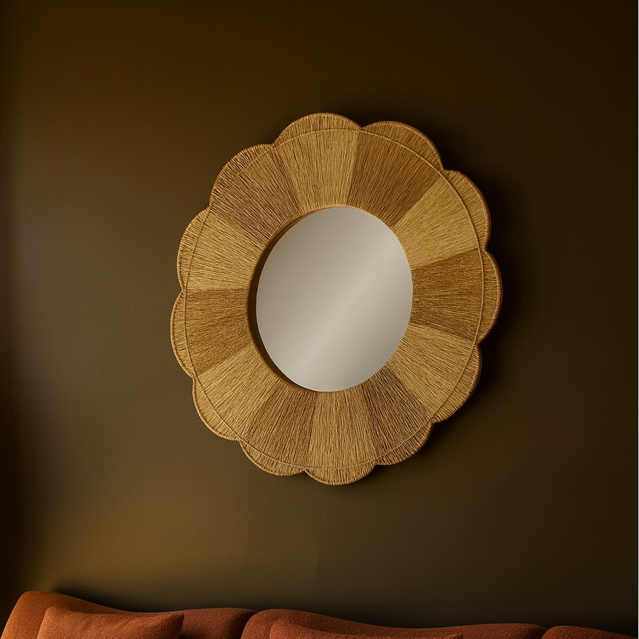 Miroir mural rond en rotin bicolore