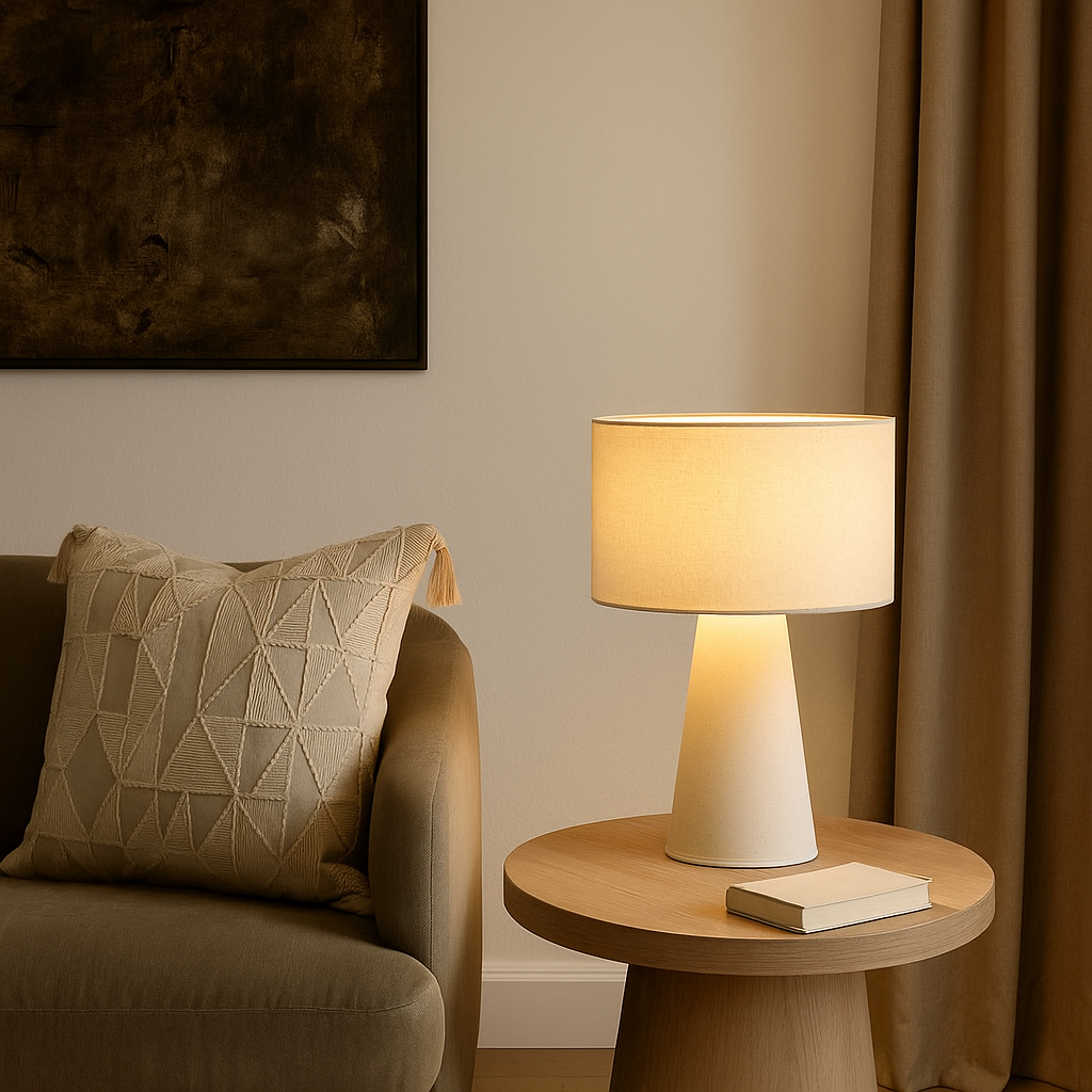 Lampe de table en tissu beige ALMA