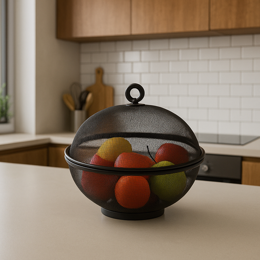 Cloche à fruits ronde en métal noir