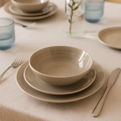 Service d'assiette en grès beige/gris MAYA