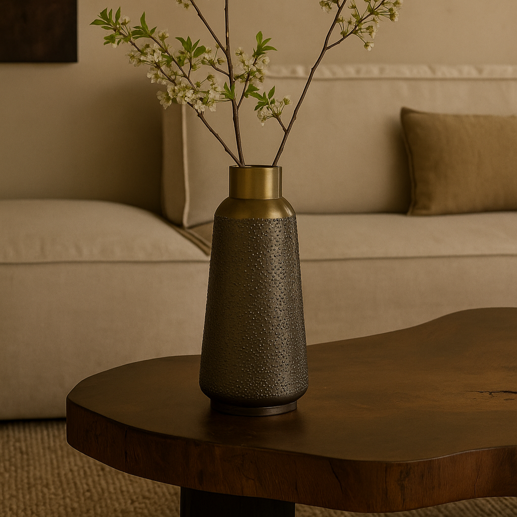 Vase déco en métal martelé gris foncé et laiton TAVALO