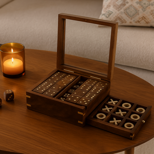 Coffret de jeux Léandre – Bois et laiton, esprit vintage