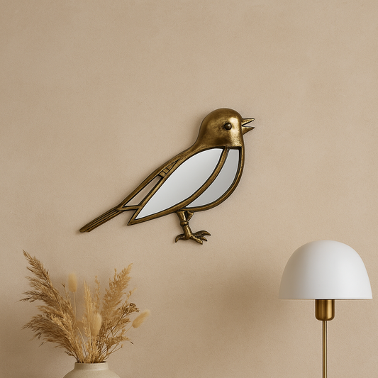 Miroir décoratif doré en forme d’oiseau