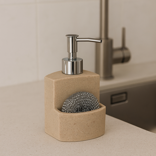 Distributeur de savon avec porte-éponge intégré beige sable