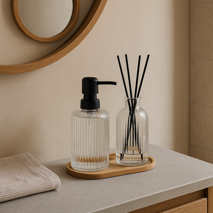 Ensemble de bain en verre strié transparent ELOISE