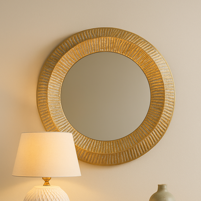 Miroir mural rond doré brossé