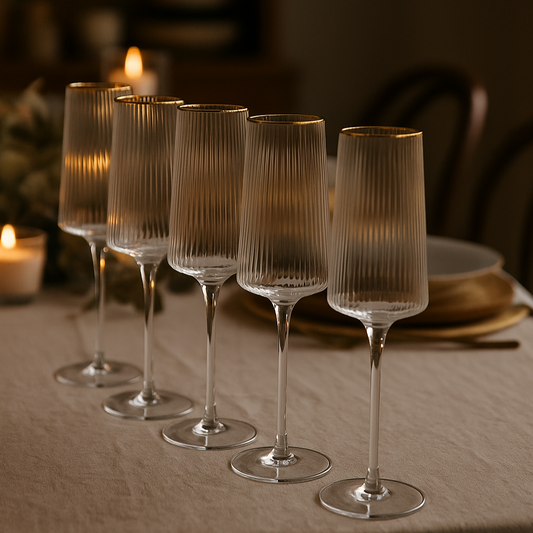 Verres à champagne en verre strié doré CLÉO