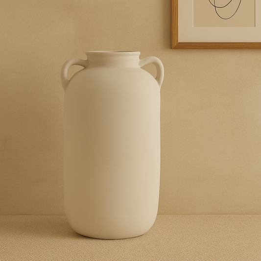 Grand vase artisanal en terre cuite beige avec anses MIRA