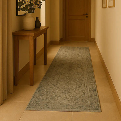 Tapis de couloir en coton chenille bleu TYRA