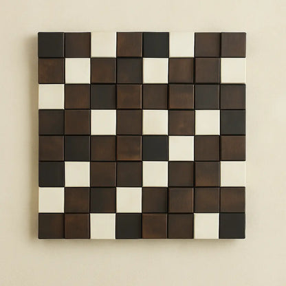 Tableau mural en bois 3D – Damier naturel
