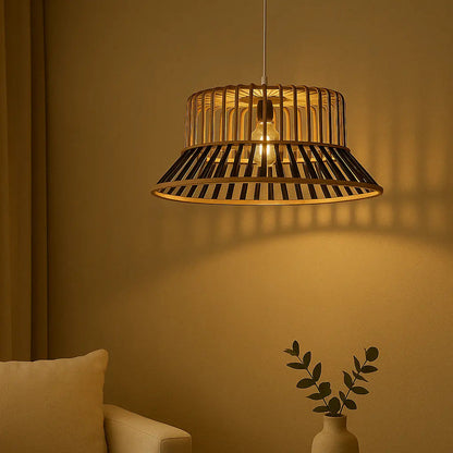 Suspension en bambou tressé beige et noir LILABY