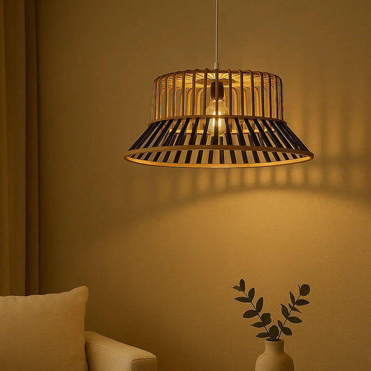 Suspension en bambou tressé beige et noir LILABY