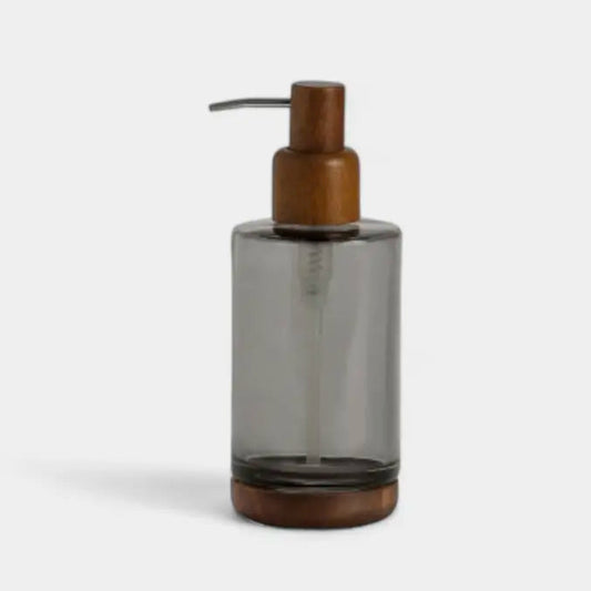 Distributeur de savon en verre fumé et bois d'acacia BEAU