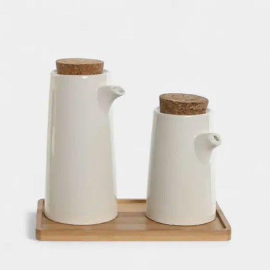 Duo de huiliers en céramique beige KALE