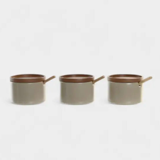 Set de trois pots à épices en céramique et bois KORI