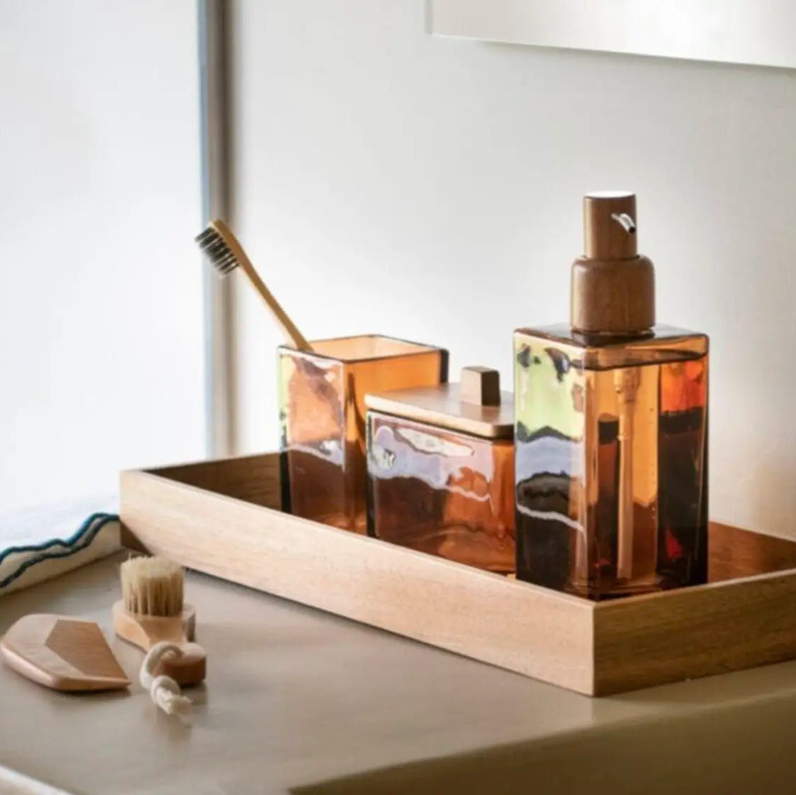 Distributeur de savon en verre fumé marron BOURBON