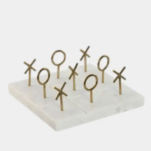 Jeu de morpion décoratif en marbre et pièces dorés DALI