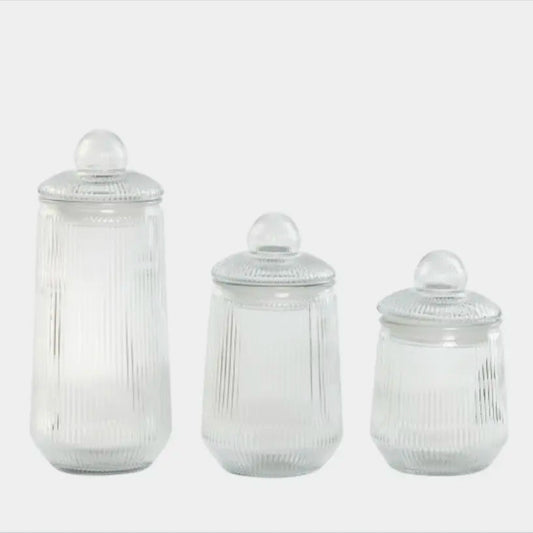 Boîtes striées style bonbonnière en verre KOUMI (3 unités)