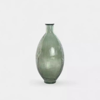 Vase bouteille dame jeanne vert en verre recyclé strié ÉLOI