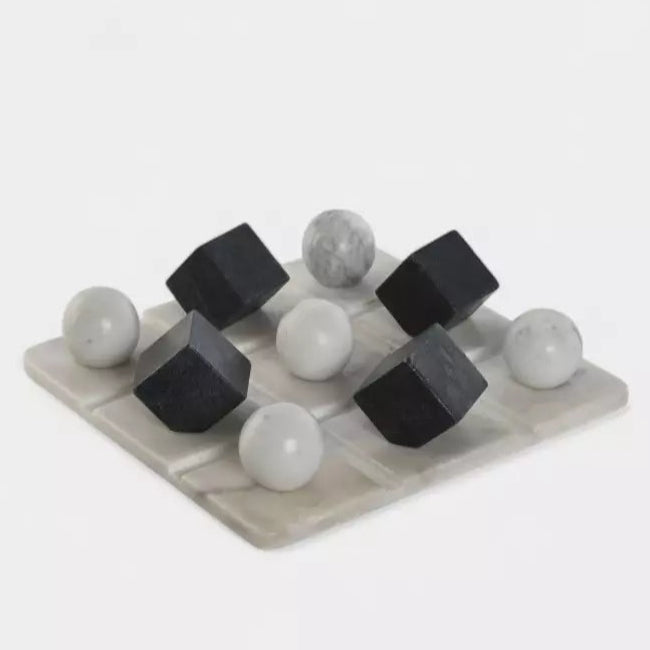 Jeu de morpion en marbre blanc et noir ELLIOT