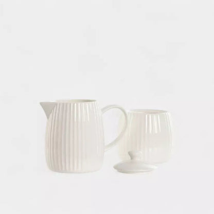 Ensemble sucrier et laitière en porcelaine nervurée blanche ÉMILIE