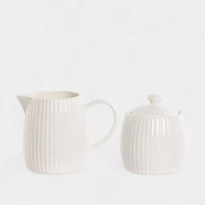 Ensemble sucrier et laitière en porcelaine nervurée blanche ÉMILIE