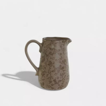 Pichet en grès à motif floral marron CAMÉLIA