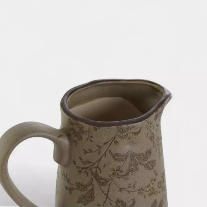 Pichet en grès à motif floral marron CAMÉLIA