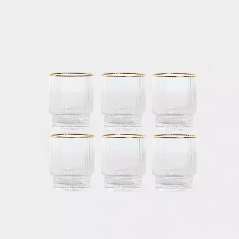 Set de 6 verres striés transparents bord doré CLÉO