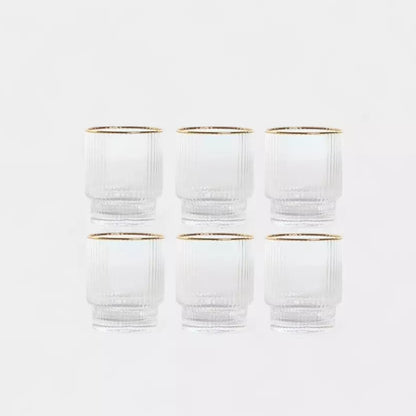 Set de 6 verres striés transparents bord doré CLÉO
