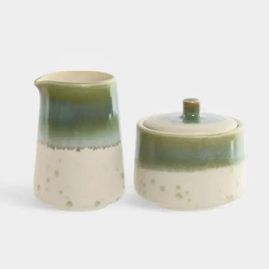 Laitière et sucrier vert et blanc KOUMY