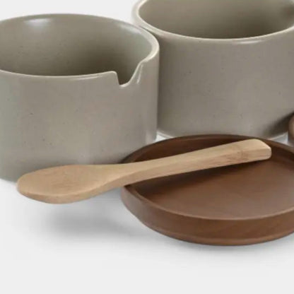 Sucrier beige et bois d'hévéa KENDRA