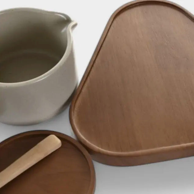 Sucrier beige et bois d'hévéa KENDRA