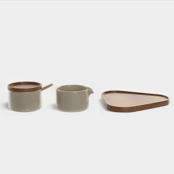 Sucrier beige et bois d'hévéa KENDRA