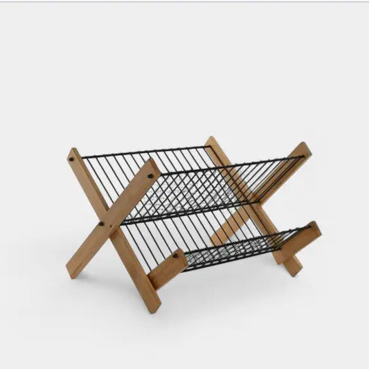 Égouttoir pliable noir et bambou KAREL