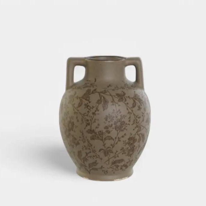 Vase en grès brun à motif végétal VAELIA S