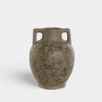 Vase en grès brun à motif végétal VAELIA S