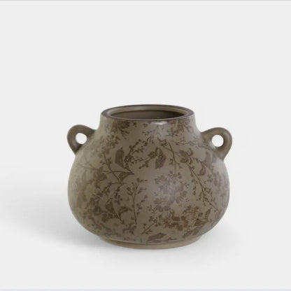 Vase en grès brun à motif végétal VAELIA XS