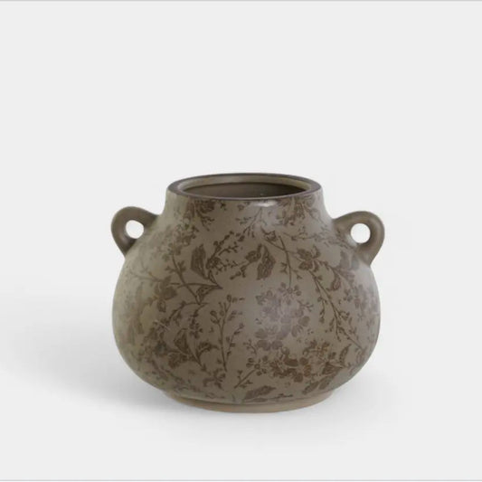 Vase en grès brun à motif végétal VAELIA XS