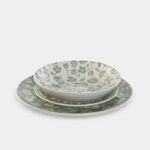 Service de vaisselle floral vert ADELAIDE (18 pièces)