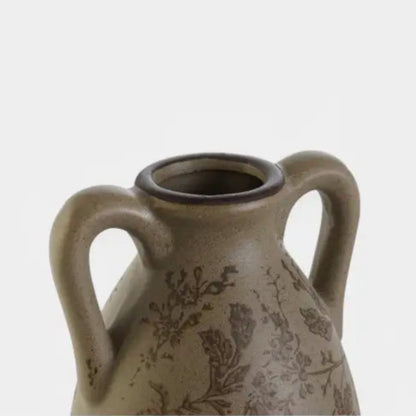 Grand vase en grès brun à motifs floraux