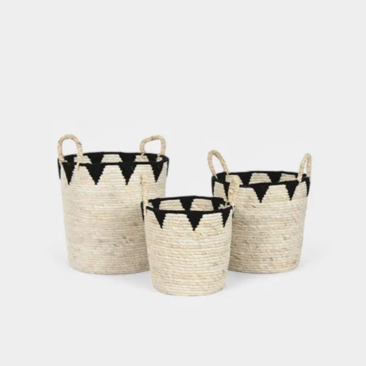 Set de 3 paniers en fibre naturelle bohème ROKO