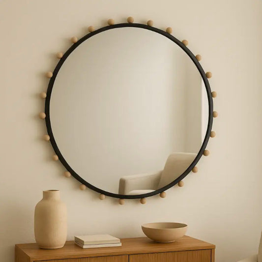 Miroir rond moderne avec détails en bois MALICE