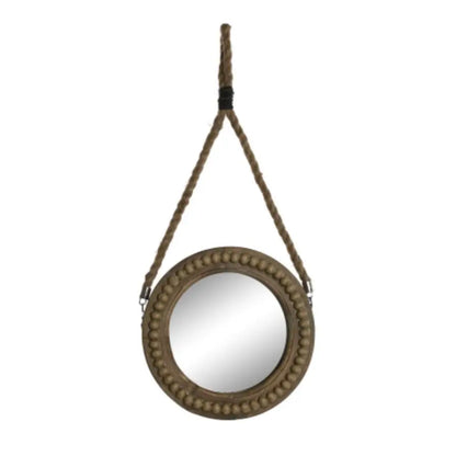 Miroir rond suspendu en bois et corde MARCEL