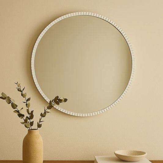 Miroir rond blanc côtelé MARQUISE