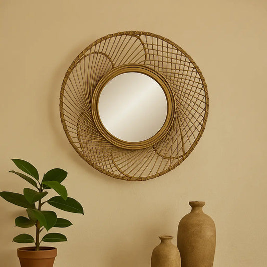 Miroir rond en rotin graphique MOSA