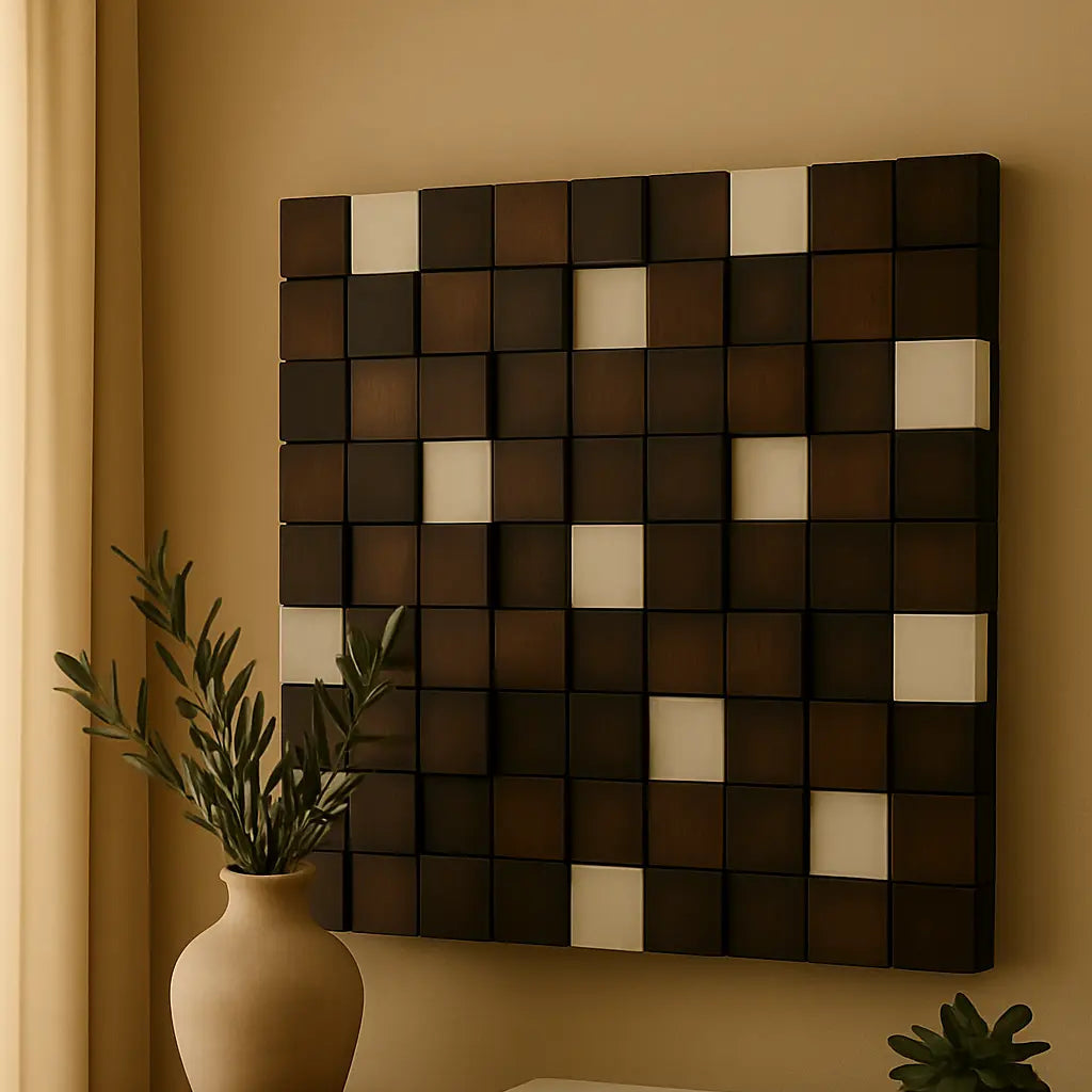 Tableau mural en bois 3D – Damier naturel