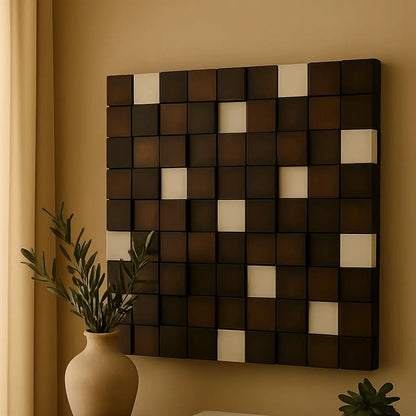 Tableau mural en bois 3D – Damier naturel