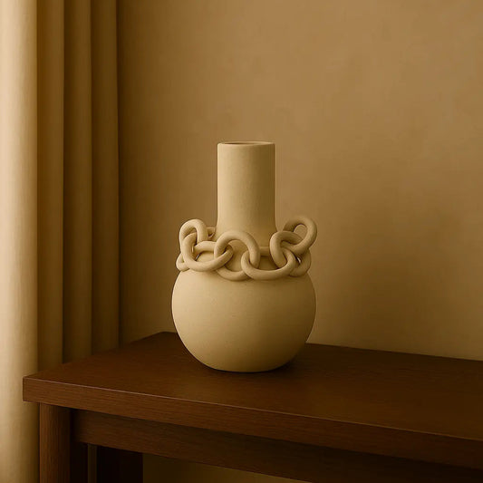 Vase en grès texturé avec chaînes sculptées VILANA